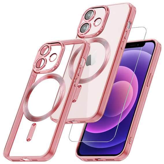 Case for iPhone 12, Electro MagSafe, pink + Screen Glass