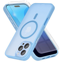 Case for iPhone 16 Pro, for MagSafe, ERBORD Matt Case, blue + Screen Glass