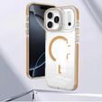 Case for iPhone 17 Pro Max, for MagSafe, with stand, transparent with gold inserts
