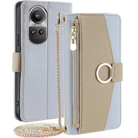 Flip case for Oppo Reno 10 / 10 Pro, Wallet Zipper Pocket, with mirror, blue