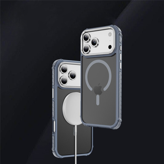 Matt Case for iPhone 17 Pro Max, armoured, for MagSafe, smoky with grey sides