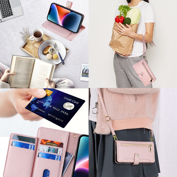 Flip case for iPhone 14, Wallet Zipper Pocket, pink