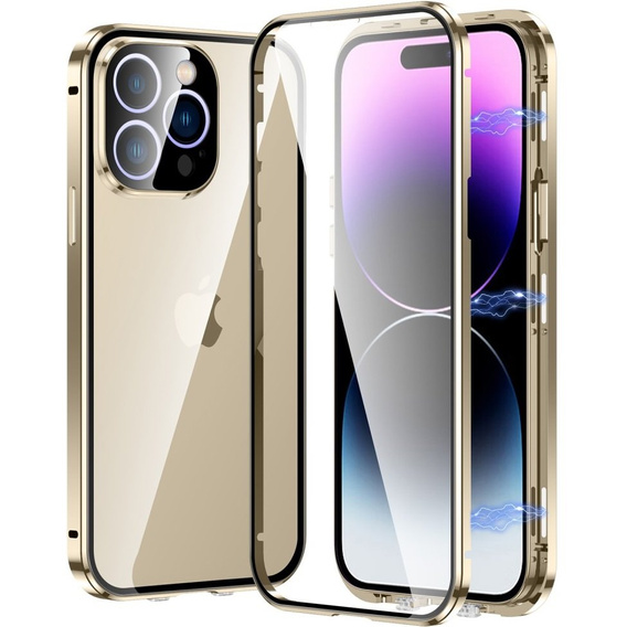 Case for iPhone 15 Pro, Magnetic Dual Glass, gold
