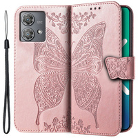 Flip case for Motorola Edge 40 Neo, Butterfly, pink rose gold