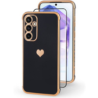 Case for Samsung Galaxy A55 5G, Electro heart, black + Full Glue Ceramic Glass