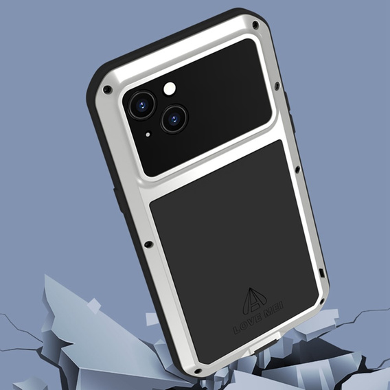 Love Mei Case for iPhone 14, armored with glass, silver