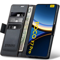 Case for Xiaomi Poco F7 Pro, ERBORD Glossy Litchi, wallet with flap, black