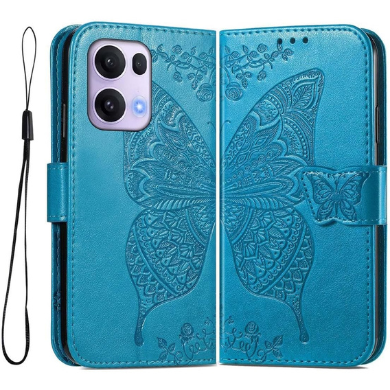Flip case for Oppo Reno 13 Pro, Butterfly, blue