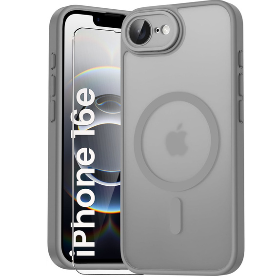 Case for iPhone 16E, for MagSafe, ERBORD Matt Case, titanium grey + Screen Glass