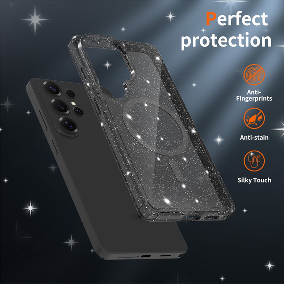Glitter case, for MagSafe for Samsung Galaxy S26 Ultra, transparent/black
