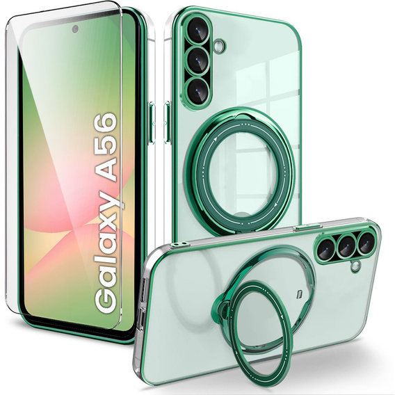 Magnetic Case for Samsung Galaxy A56, for MagSafe, green + 9H Glass