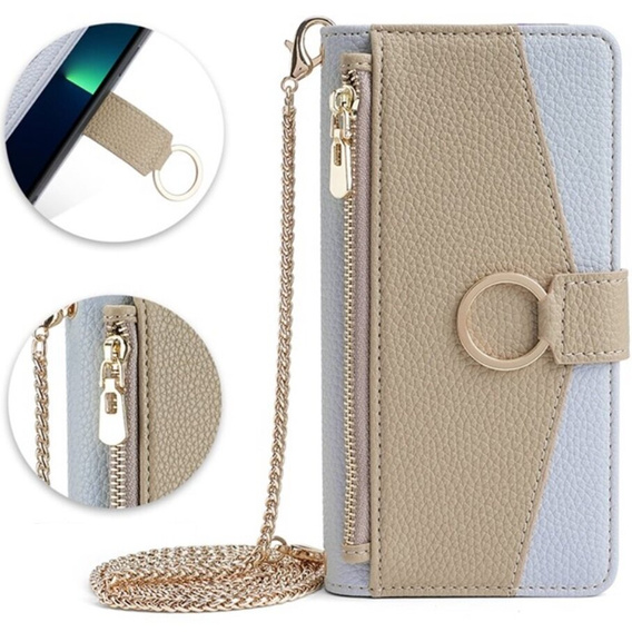 Flip case for iPhone 13, Wallet Zipper Pocket, with mirror, blue