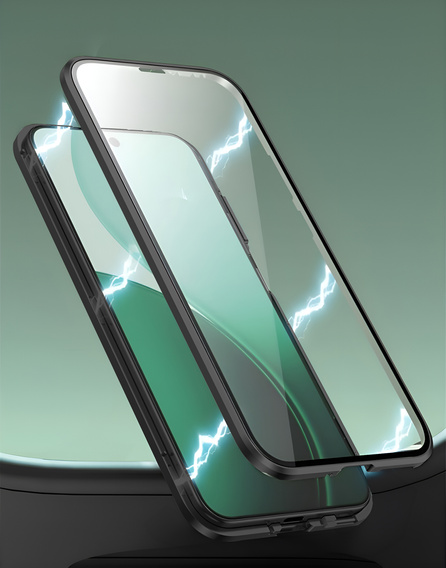 Case for Oppo Reno 14, Magnetic Dual Glass, transparent with black sides