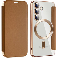 Flip case for Samsung Galaxy S24, RFID Wallet MagSafe CamShield, brown