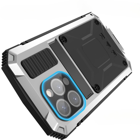 Case for iPhone 15 Pro, R-JUST, armoured, silver / black
