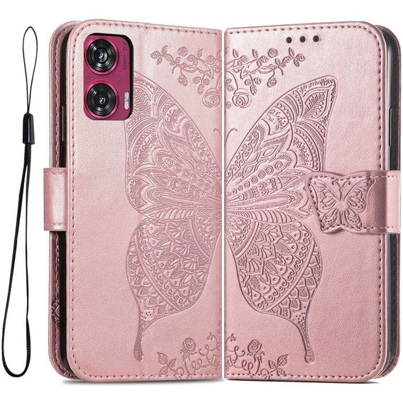 Flip case for Motorola Edge 50 Fusion 5G, Butterfly, pink rose gold