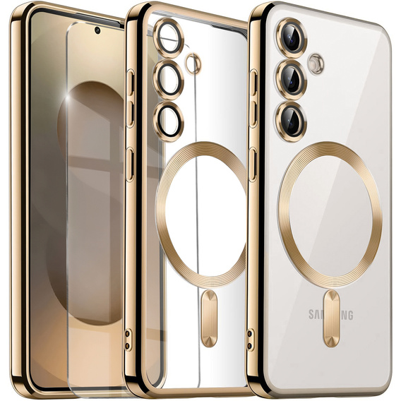 Case for Samsung Galaxy S25, Electro MagSafe, gold + Screen Glass