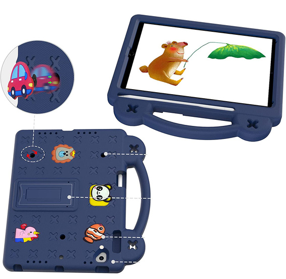Children's case for iPad 9.7" 2018/2017 (6/5 gen.) / Pro 9.7" 2016, Cute Patterns, with stand, dark blue