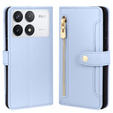 Flip case for Xiaomi Poco F6 Pro, Wallet Zipper Pocket, blue
