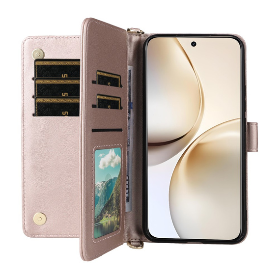 Crossbody Leather Wallet flip case for Realme 14 Pro+ 5G, pink rose gold