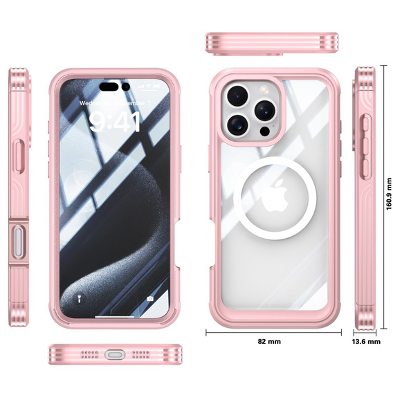 Case for iPhone 16 Pro, Shockproof, with glass, for MagSafe, pink