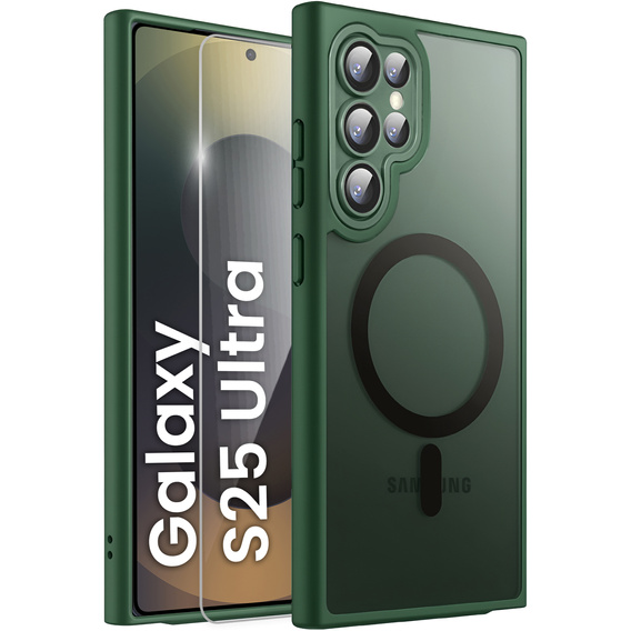 Case for Samsung Galaxy S25 Ultra, for MagSafe, ERBORD Matt Case, green + Screen Glass