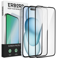 2x Tempered Glass for iPhone 15, ERBORD 3D full display