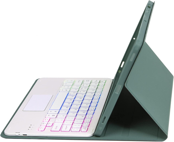 Case with illuminated bluetooth keyboard for iPad 10.9 2022 (10 gen.), green