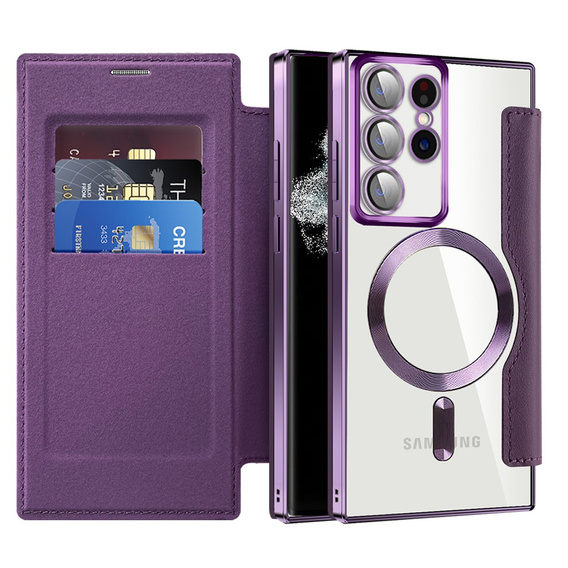 Flip case for Samsung Galaxy S22 Ultra 5G, RFID Wallet MagSafe CamShield, purple