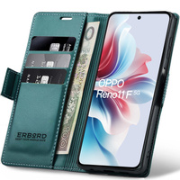 Case for Oppo Reno 11F, ERBORD Glossy Litchi, wallet with flap, green