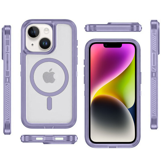 Case with frame for iPhone 13/14, for MagSafe, transparent / purple