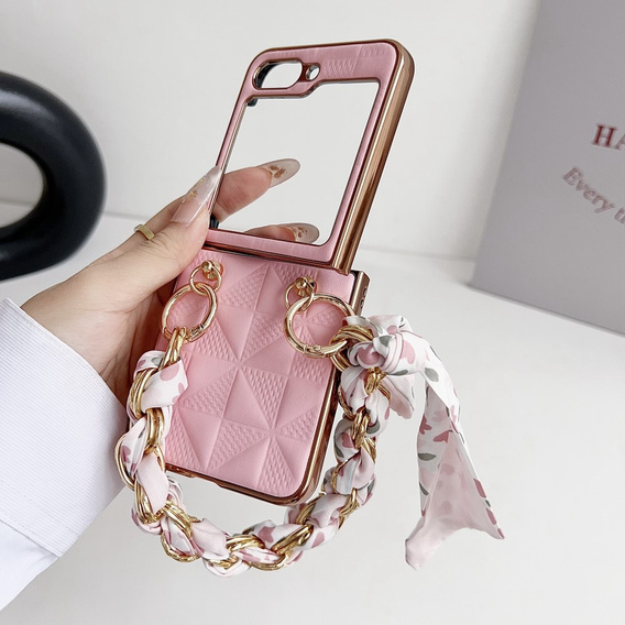 Case for Samsung Galaxy Z Flip7 FE / Z Flip6, Grid Leather, pink