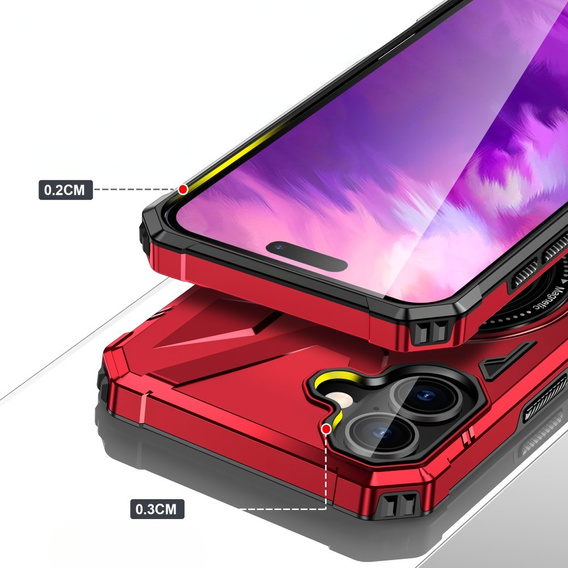 Case for iPhone 16, armored with stand and handle plate, red