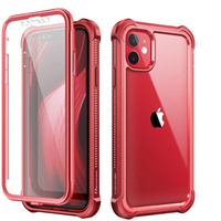 Case for iPhone 11, Dexnor Full Body Rugged, transparent / red