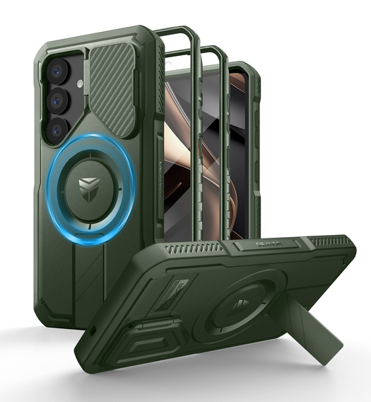 Armored case for Samsung Galaxy S25, Dexnor CamProtect MagSafe, green (Two frames)