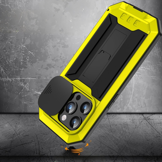 Case for iPhone 15 Pro Max, R-JUST CamShield Slide, armoured, yellow / black