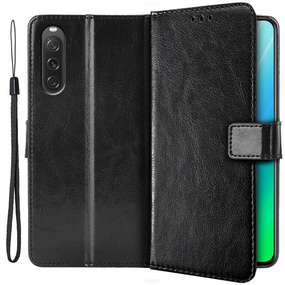 Flip case for Sony Xperia 10 V, Crazy Horse Wallet, black
