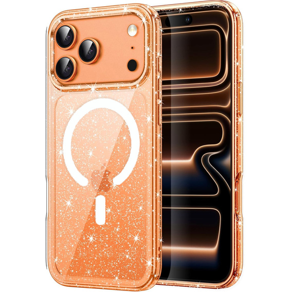 Case for iPhone 17 Pro Max, for MagSafe, glitter - transparent