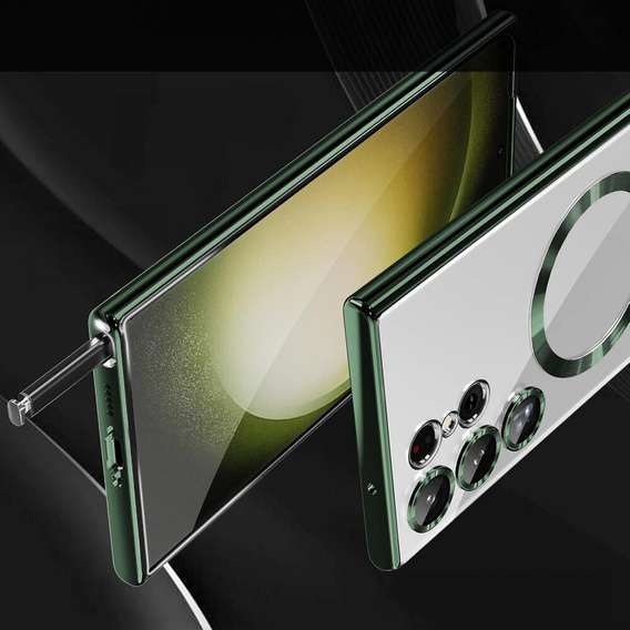 Case for Samsung Galaxy S24 Ultra, Electro MagSafe, green + Full Glue Ceramic Glass