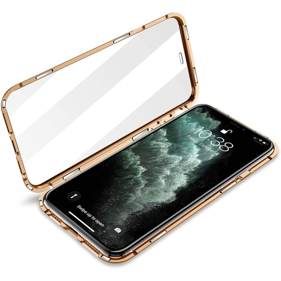 Case for iPhone 12, Magnetic Dual Glass, gold