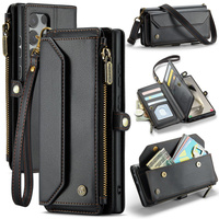 Case CASEME for Samsung Galaxy S25 Ultra, RFID Leather Wallet, with shoulder strap, black