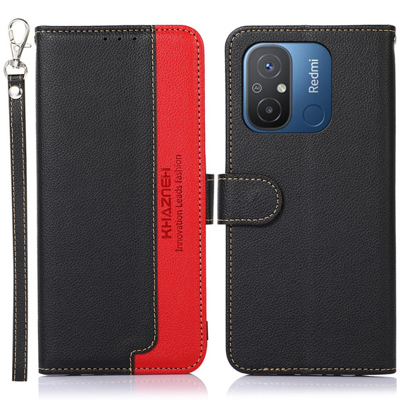 Flip case for Xiaomi Redmi 12C, KHAZNEH RFID, black / red