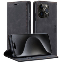 Case for iPhone 15 Pro, ERBORD Vintage, wallet with flap, black
