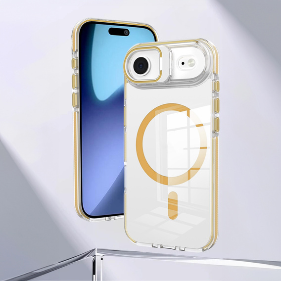 Case for iPhone Air, for MagSafe, with stand, transparent with gold inserts