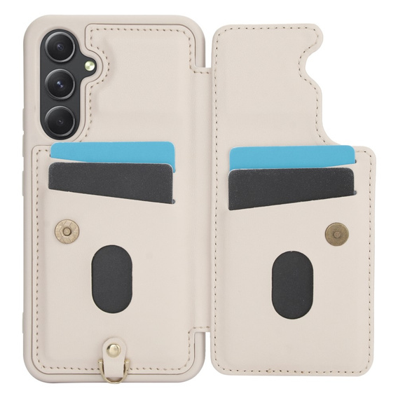 Case for Samsung Galaxy S23 FE, Leather Flower Card Slot, beige