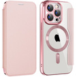 Flip case for iPhone 15 Pro, RFID Wallet MagSafe CamShield, pink