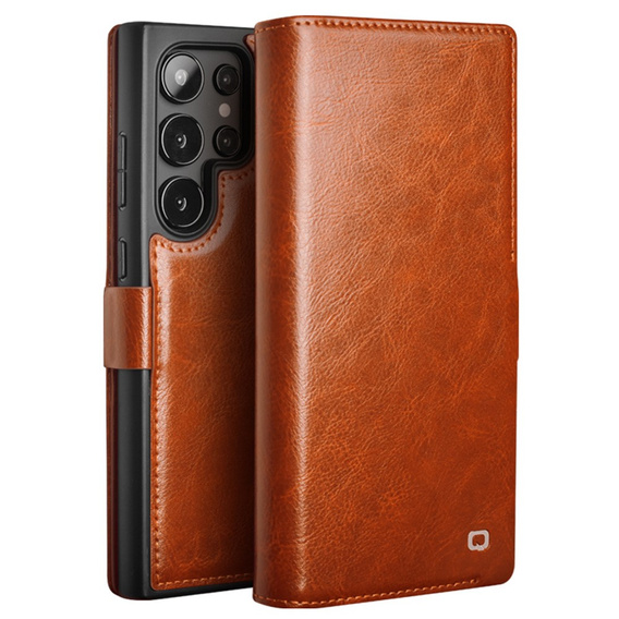 Flip case for Samsung Galaxy S25 Ultra, QIALINO Leather Wallet, brown