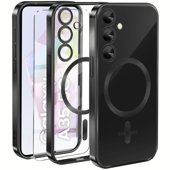 Case for Samsung Galaxy A35 5G, Electro MagSafe, black + Screen Glass