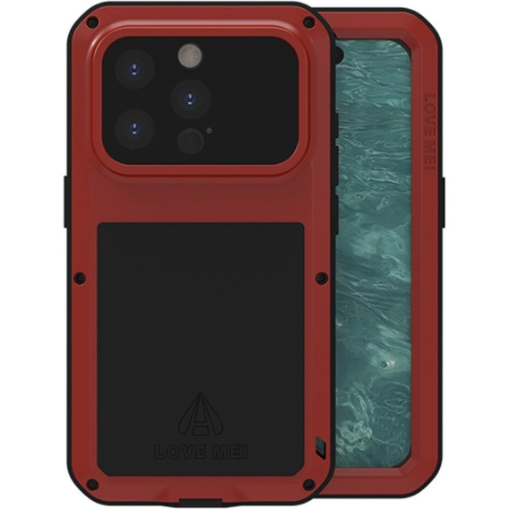 Love Mei Case for iPhone 15 Pro, armored with glass, red