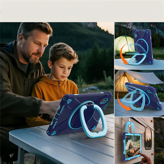 Children's case for Lenovo Tab M11, armored with strap, navy blue / green